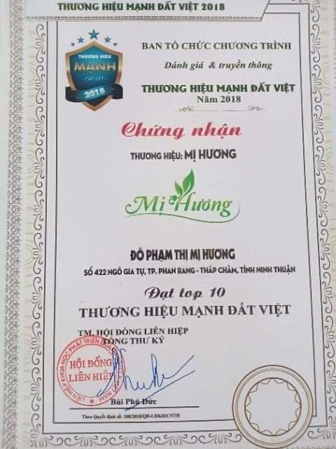 Giấy chứng nhận Thương hiệu Mị Hương đạt danh hiệu top10 thương hiệu mạnh do Liên hiệp khoa học phát triển doanh nghiệp Việt Nam cấp năm 2018?