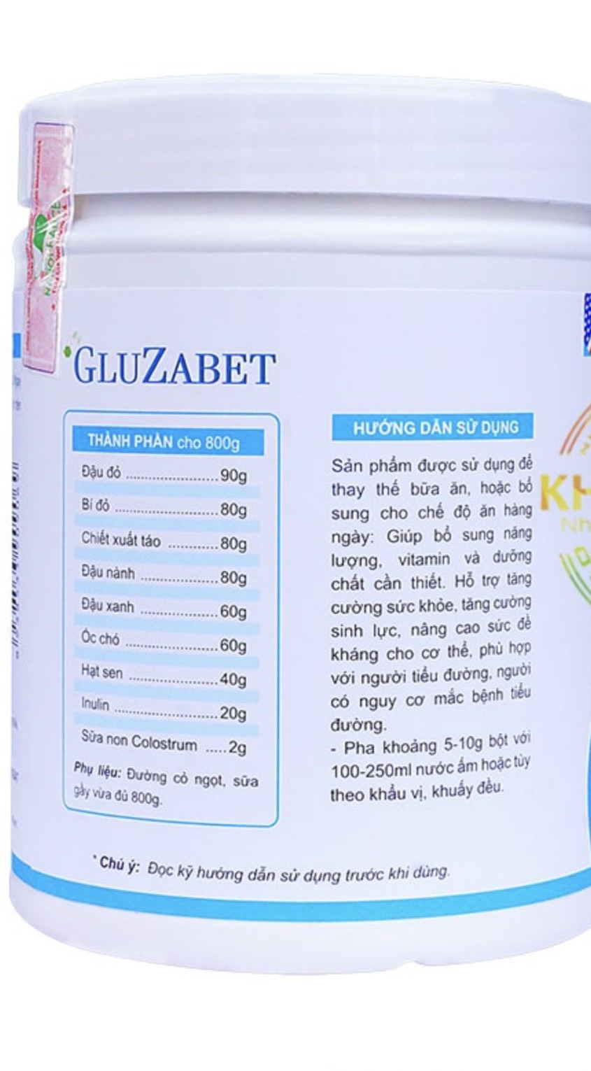 Công dụng của sữa Gluzabet được ghi trên nhãn mác.