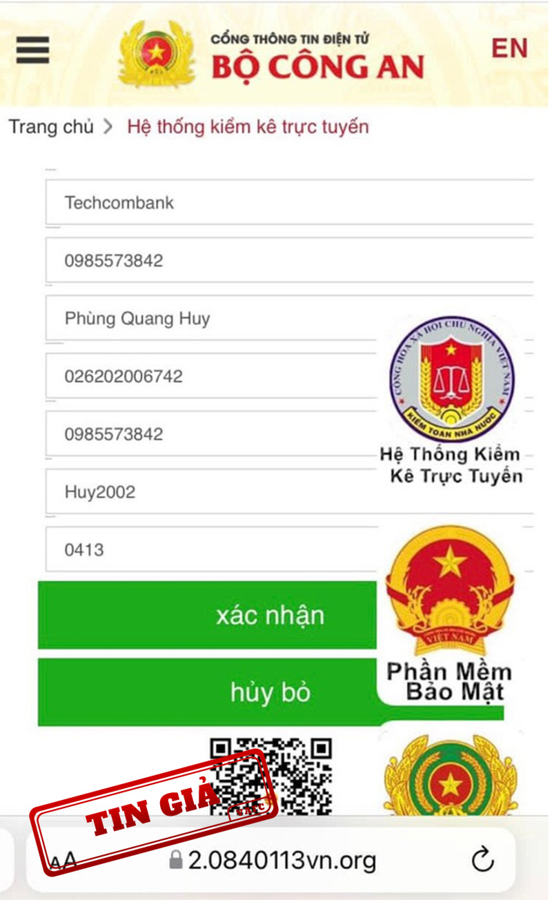Cảnh báo website giả mạo Cổng thông tin điện tử Bộ Công an để lừa đảo
