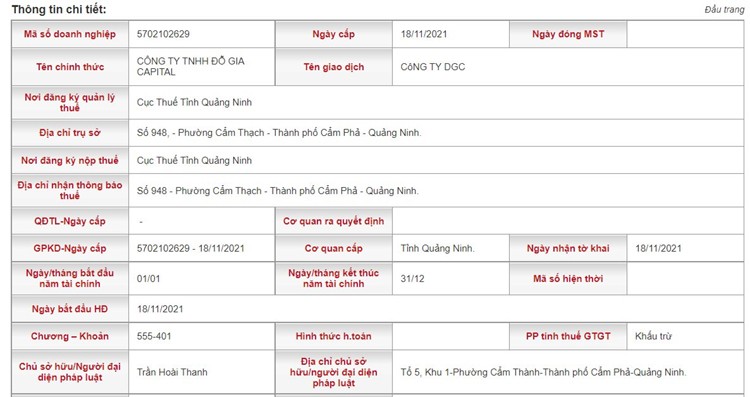 Văn bản khẳng định Công ty TNHH Đỗ Gia Capital có 2 thành viên với 200 tỷ vốn điều lệ được cấp giấy đăng ký kinh doanh 18/11/2021.