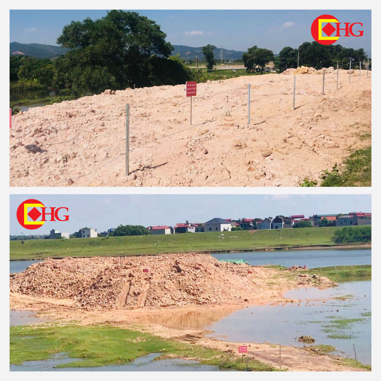 Khoáng sản đất sét được chăng dây thép gai bảo vệ tang vật (Anh chụp tại thôn Yên Tập Bắc, xã Yên Lư, huyện Yên Dũng)