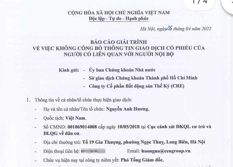 Báo cáo giải trình của ông Nguyễn Anh Hưng với Uỷ ban Chứng khoán Nhà nước